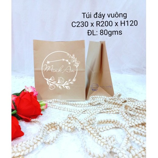 Set 10 Túi giấy kraft Đáy Vuông Đựng Thực Phẩm Khô và Các Loại Bánh