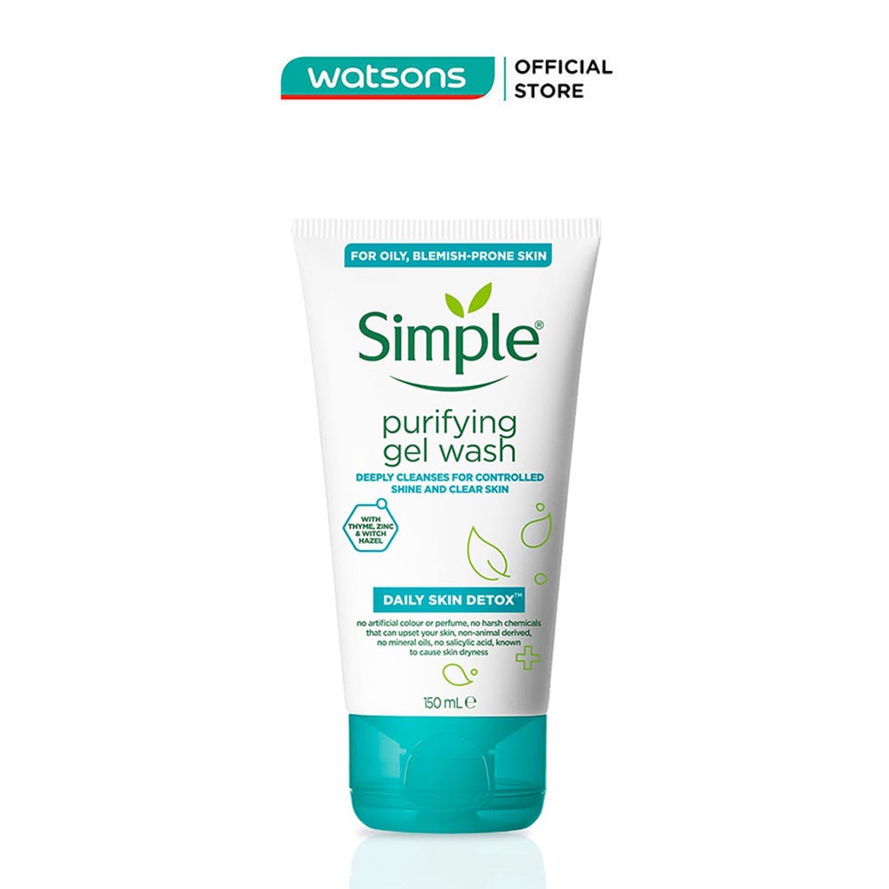 Gel Rửa Mặt Simple Purifying Daily Skin Detox Dành Cho Da Dầu và Da Nhạy Cảm 150ml