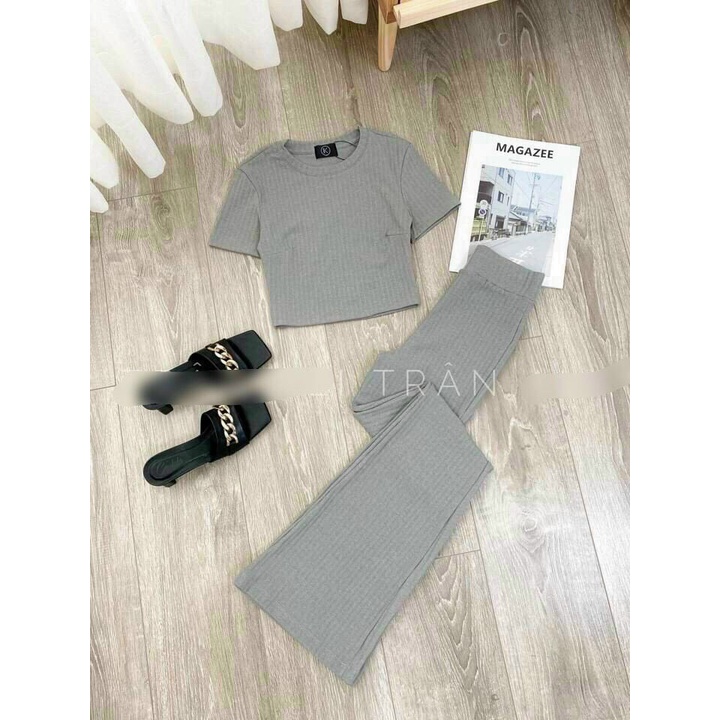 Set Bộ Nữ Sang Chảnh Áo Croptop Phối Quần Ống Loe Phong Cách Hiện Đại Kèm Ảnh Thật Thời Trang Nữ Minh Phúc