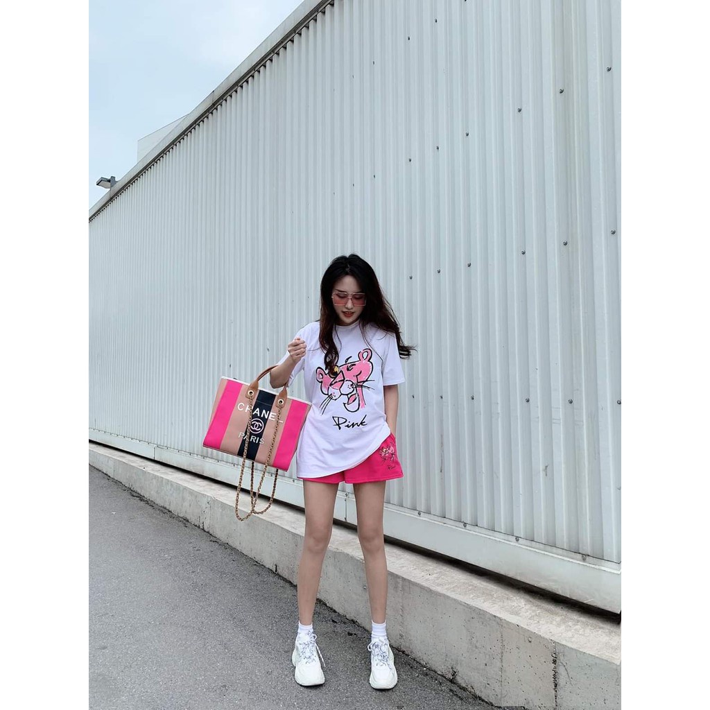 BỘ THUN NỮ MẶC NHÀ CHỮ PINK NHIỀU MÀU IN HÌNH CHÚ BÁO CUTE