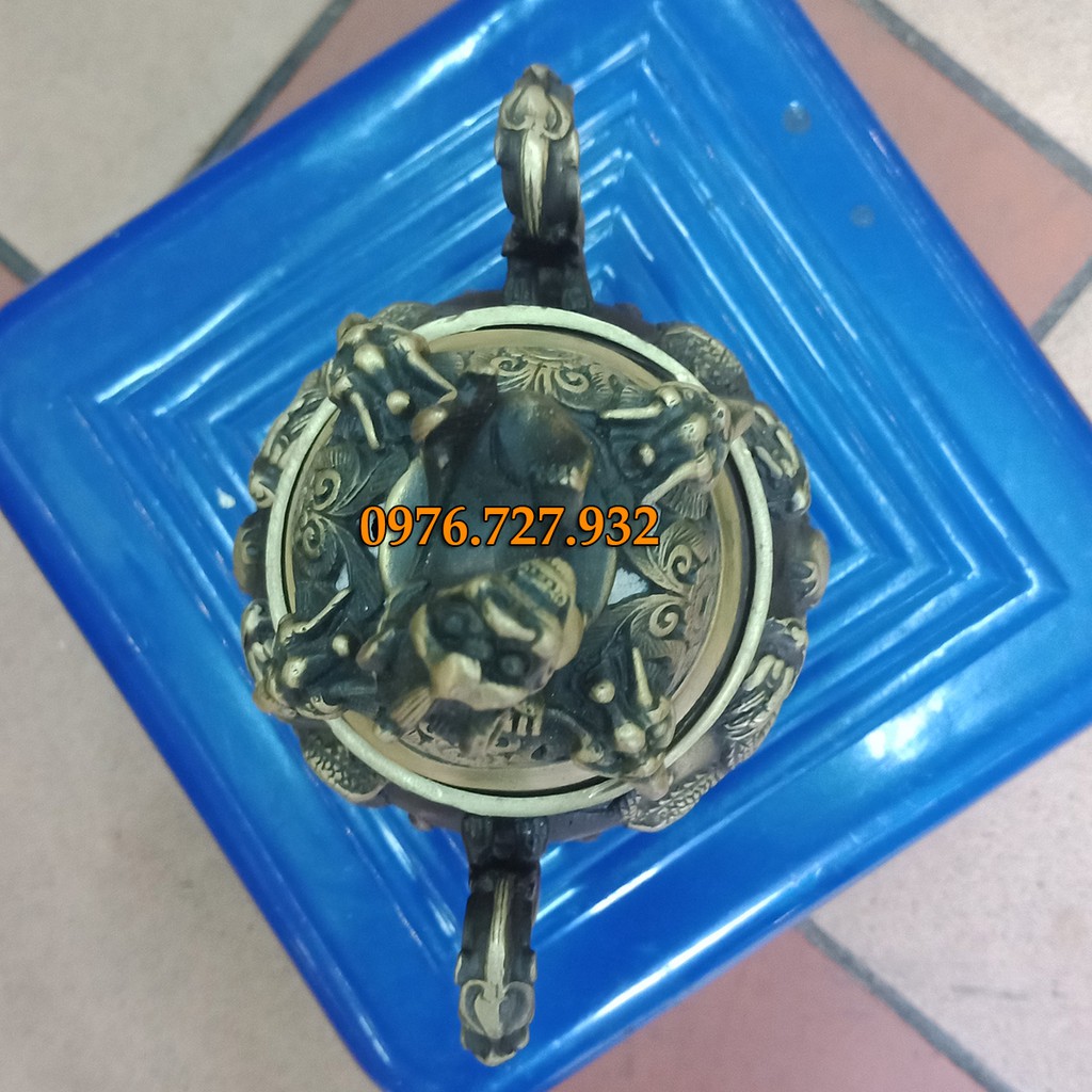 Đỉnh song long chầu nguyệt đốt trầm hương cao 18cm, giá xông trầm bằng đồng