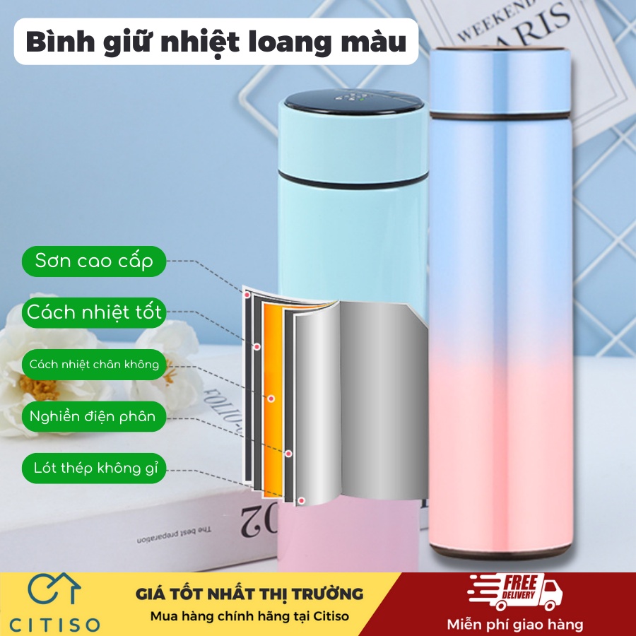 BÌNH GIỮ NHIỆT, BÌNH ĐỰNG NƯỚC NÓNG LẠNH LOANG MÀU INOX CAO CẤP