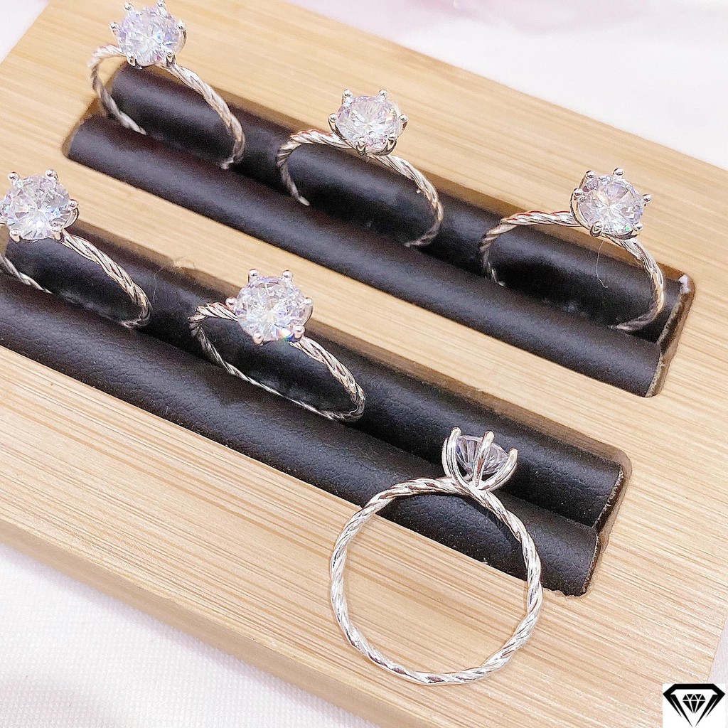 Nhẫn thân xoắn bạc ta đính đá đẹp Thanh bạc