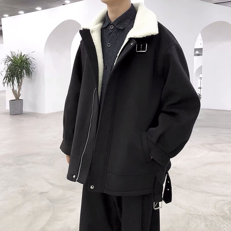 Áo khoác dạ lót lông trắng dáng rộng oversize style Hàn Quốc Ulzzang siêu đẹp ❤️
