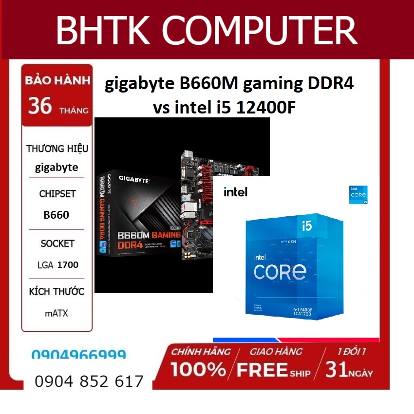 COMBO main chip gigabyte B660M GAMING + I5 12400F(full box hãng) full NEW chính hãng bảo hành 36 tháng lỗi 1 đổi 1