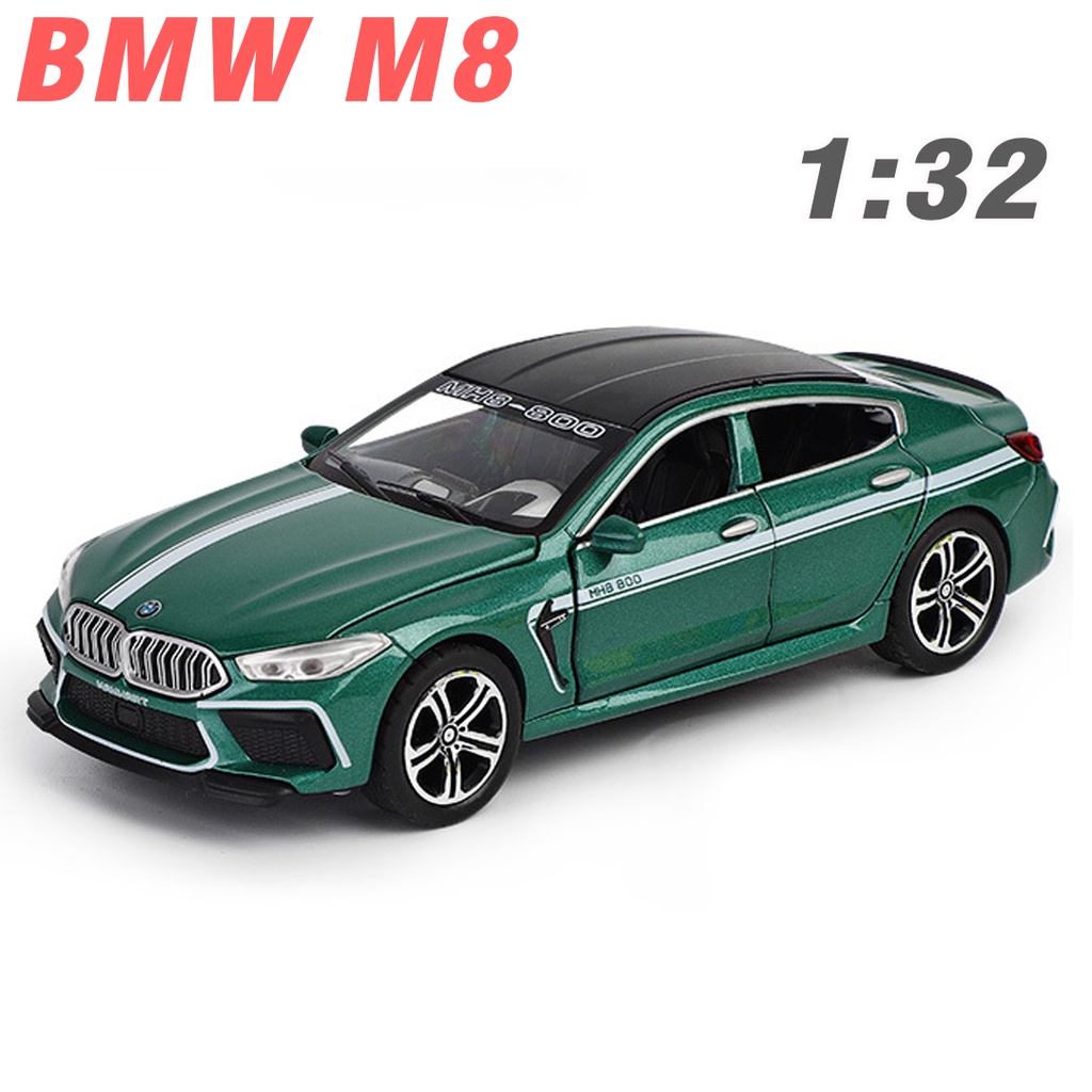 Xe ô tô BMW M8 đồ chơi trẻ em bằng kim loại có âm thanh và đèn xe mở các cửa mô hình tỉ lệ 1:32