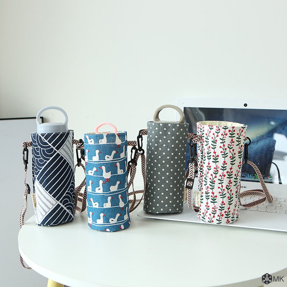 Lưu trữ túi bông và vải lanh vải nước cup Túi xách tay dây buộc Messenger giữ cốc trà sữa cup chủ 【KING】
