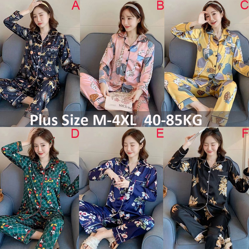Bộ Đồ Ngủ Tay Dài Chất Lụa Satin In Họa Tiết Hoạt Hình Xinh Xắn Cho Nữ Size M-4XL