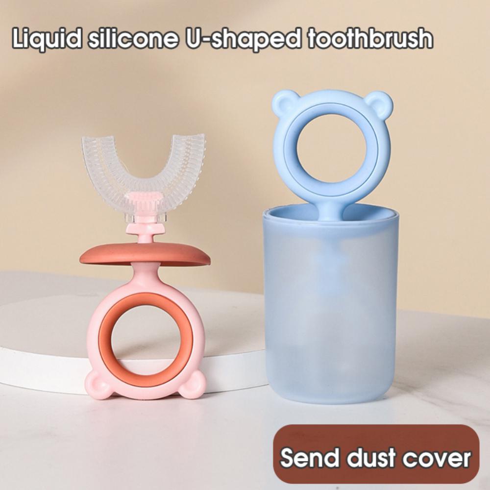 Bàn Chải Đánh Răng Silicone Xoay 360 Độ Hình Chữ U Chống Bụi Cho Bé