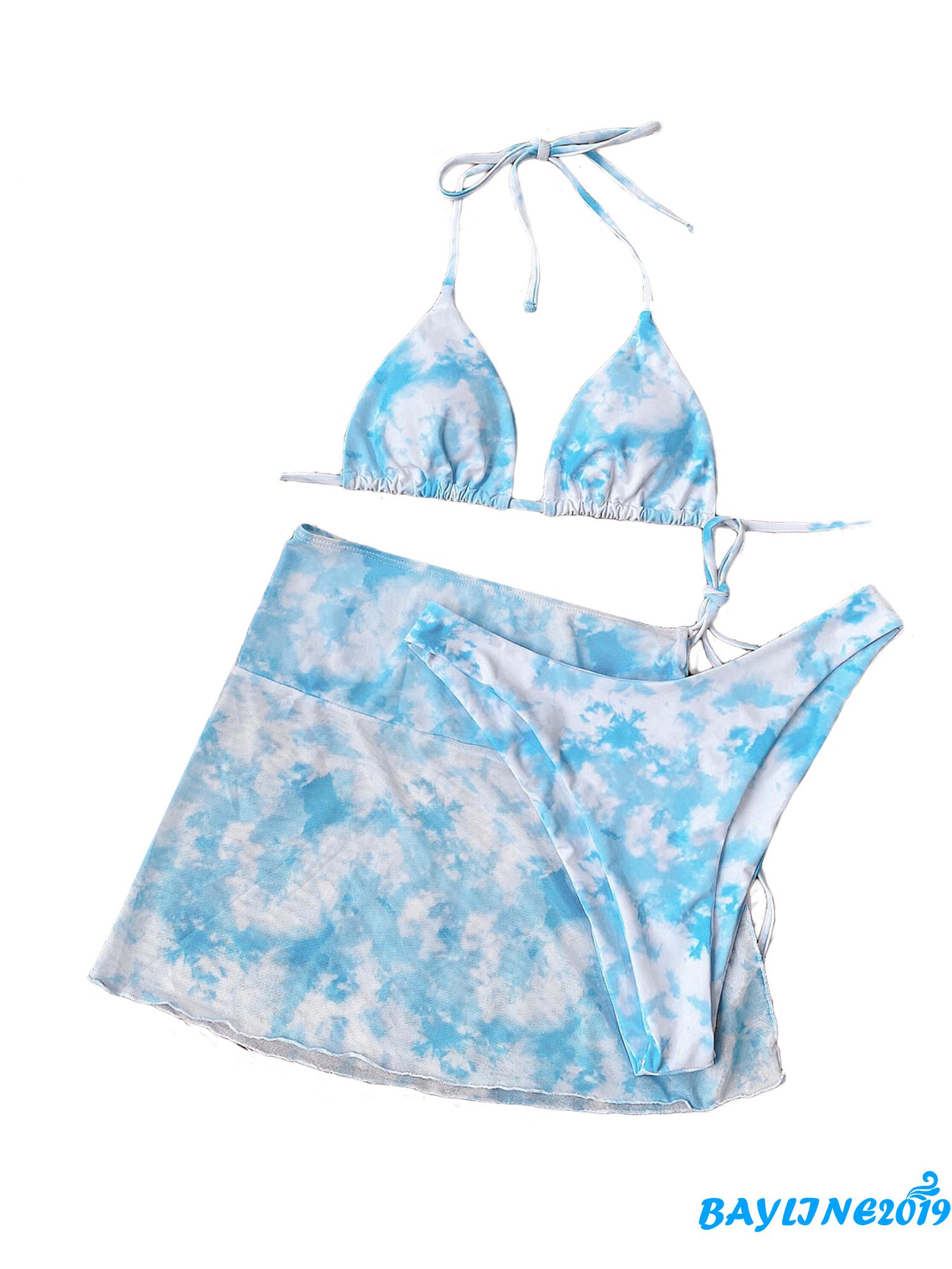 Set bikini 3 mảnh thiết kế kiểu buộc dây họa tiết màu nhuộm thời trang quyến rũ cho nữ | BigBuy360 - bigbuy360.vn