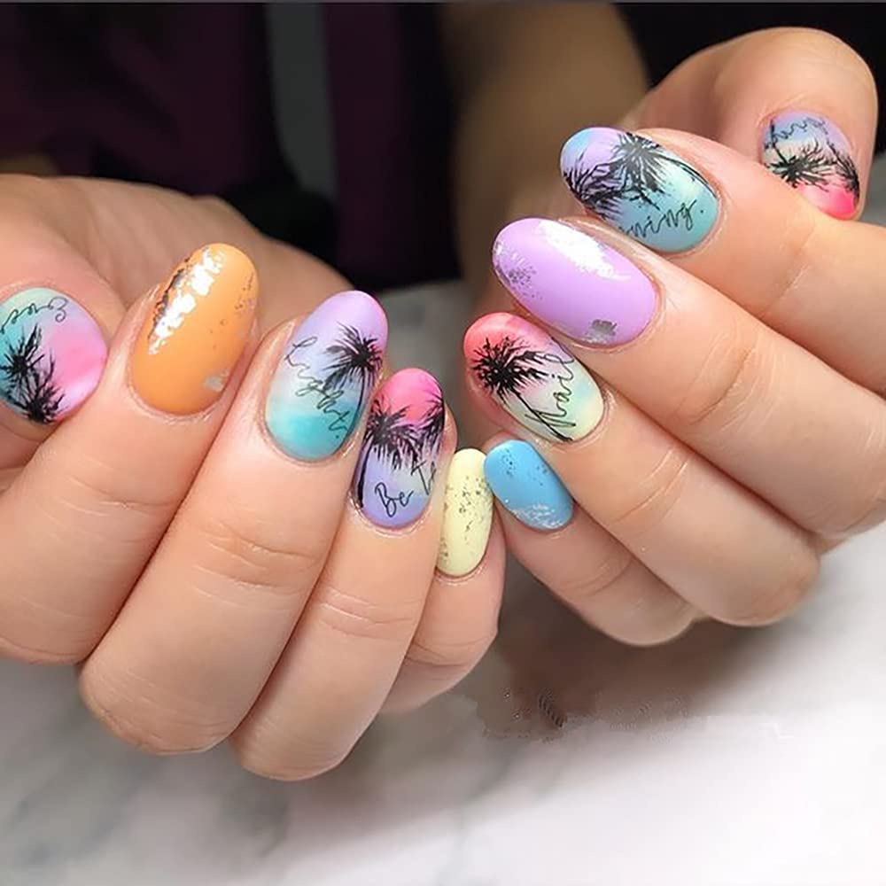 [Hàng mới về] Miếng dán trang trí móng tay hình cây dừa nhiệt đới