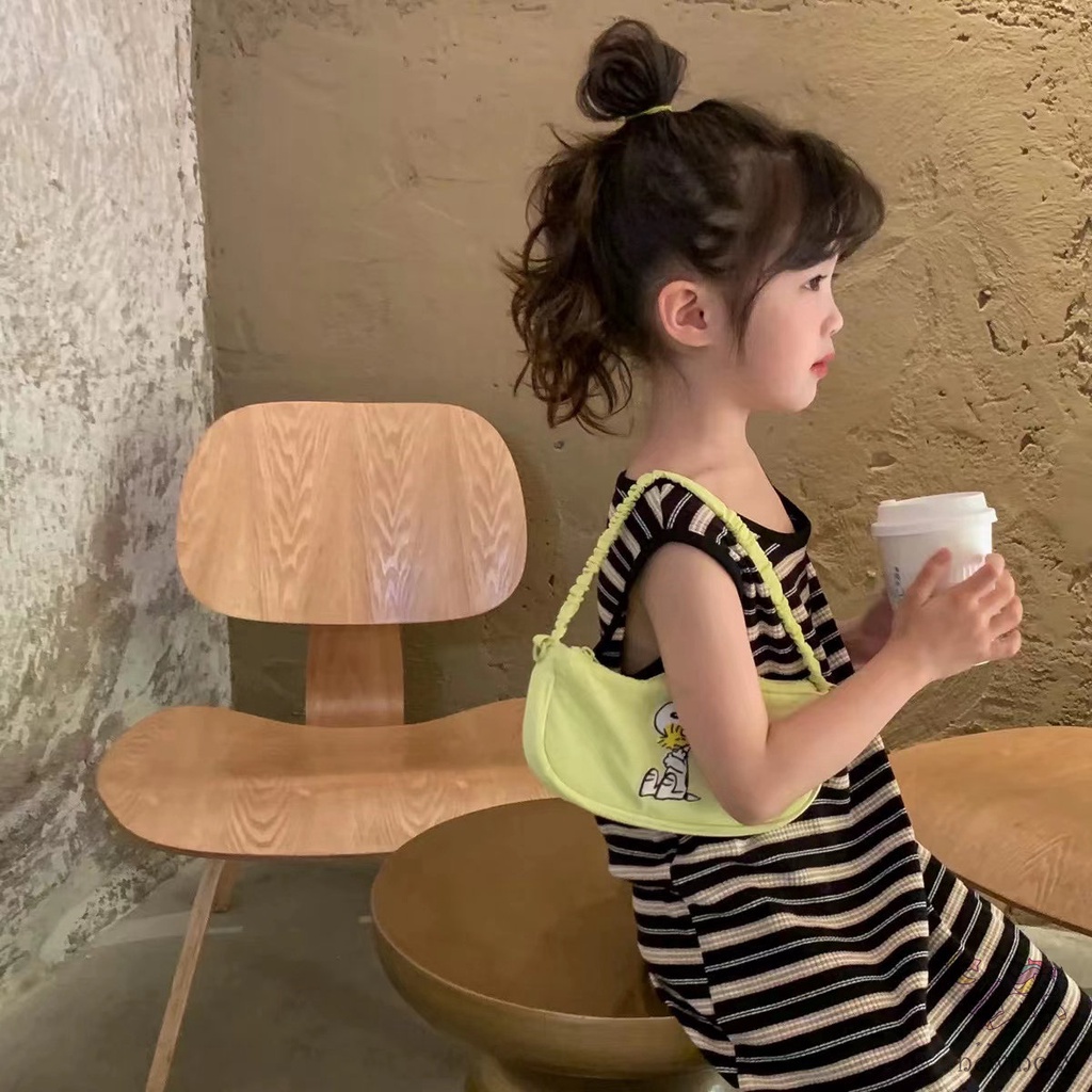 Đầm Sát Nách In Họa Tiết Kẻ Sọc Thời Trang Mùa Hè Hàn Quốc Cho Bé Gái