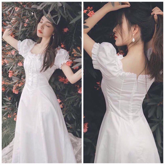 Váy cổ nhún bèo đan dây, phong cách vintage (kèm hình thật trải sàn) - Từ tiệm váy nàng Thị | BigBuy360 - bigbuy360.vn