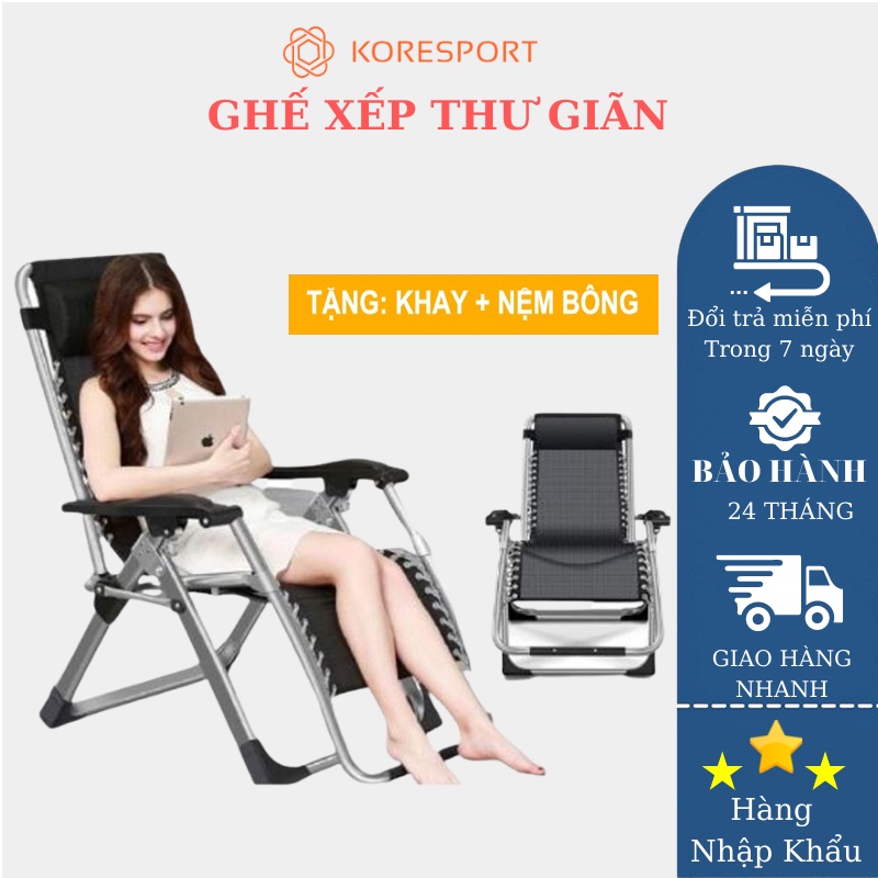 Ghế xếp thư giãn 4D khung kim loại vải sợi thoáng khí, ngồi đọc sách, xem tivi ghế xếp tựa lưng-ghế thư giãn đa năng