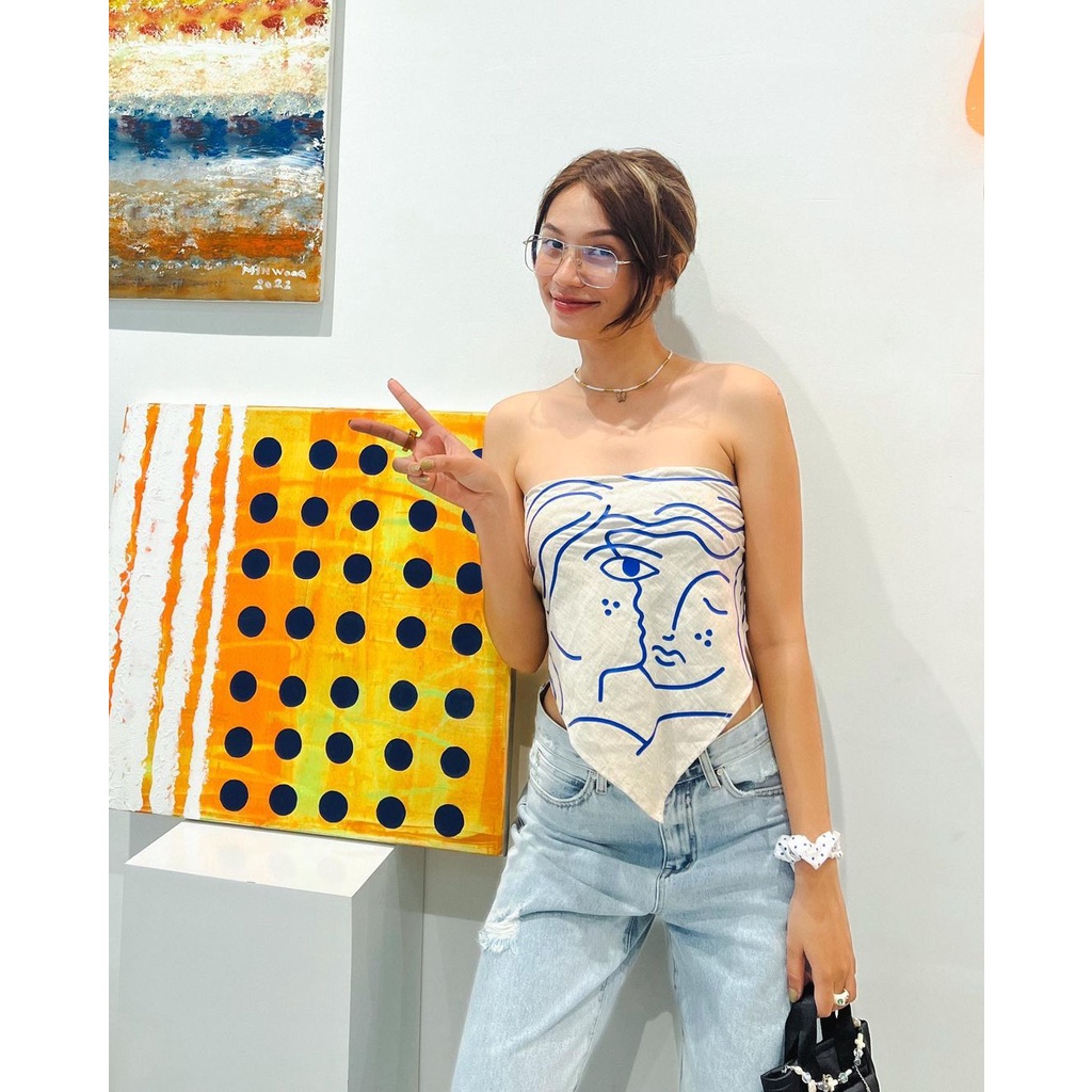TheBlueTshirt - Khăn Vuông Bandana Màu Trắng Hoạ Tiết Xanh - Bandana Goodie