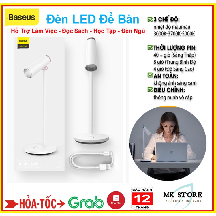 Đèn LED Để Bàn Làm Việc, Học Tập Chống Mỏi Mắt , Chống Cận ,Làm Đèn Ngủ Baseus I-Wok Series , Pin 1800mAh