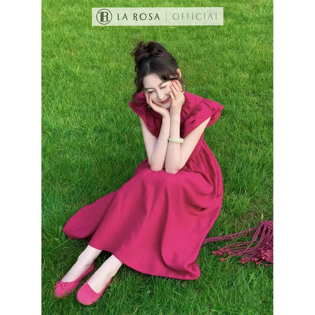 Váy Tiểu Thư Cổ Sen Xếp Li Tay Bèo Dáng Dài LAROSA Thiết Kế Đính Cúc Nơ Giả, Chất Liệu Mềm Mại, Thoáng Mát V1106