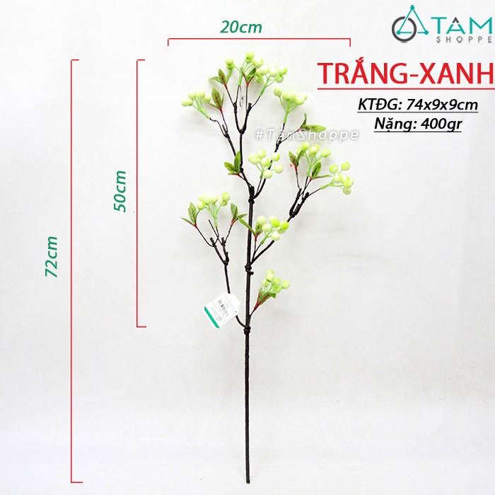 Cành trái cherry chùm 4 tầng tài lộc xanh đỏ D70cm F-CHG-112