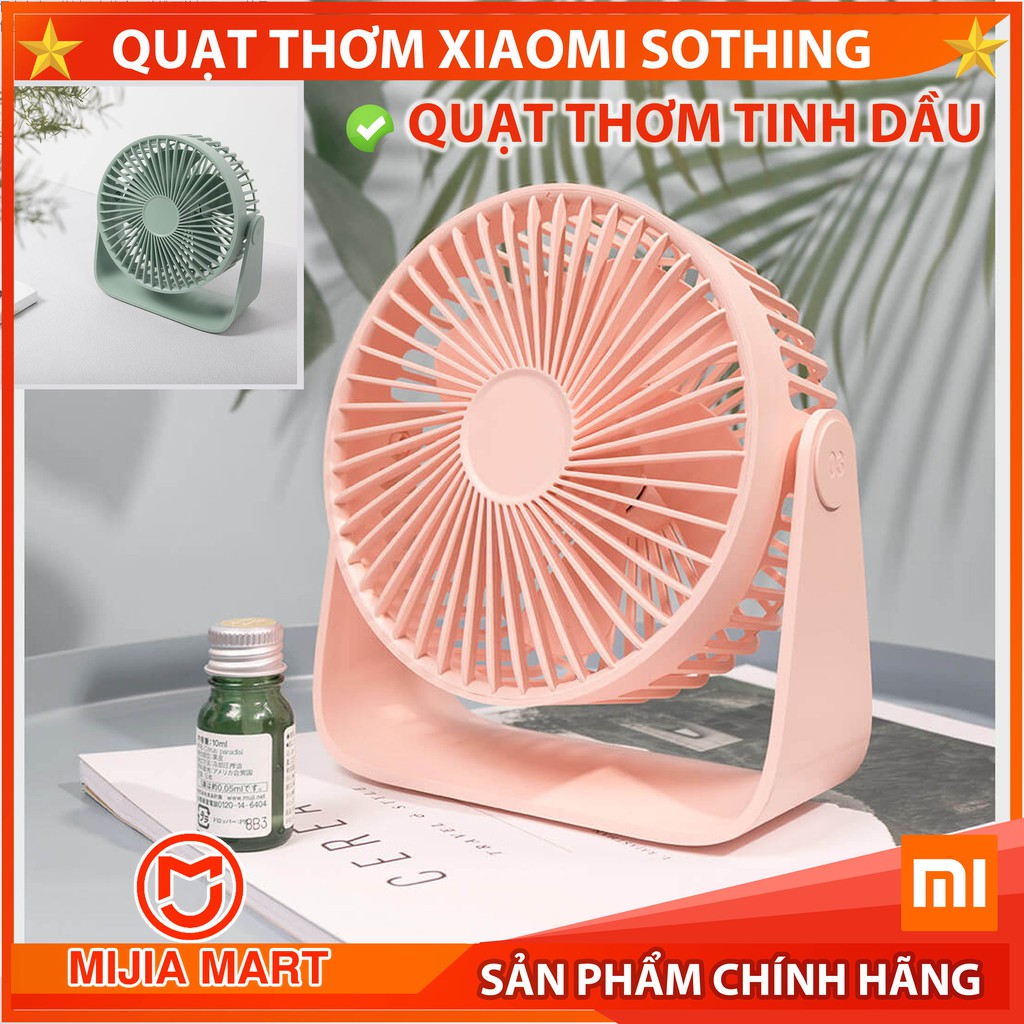 ✅Quạt mini để bàn Xiaomi Sothing thơm phòng, Quạt mini 5 cánh kết hợp tinh dầu, điều chỉnh 360 độ