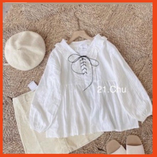 áo babydoll trắng tiểu thư hàng QC viền bèo A281 hihishophaha | BigBuy360 - bigbuy360.vn