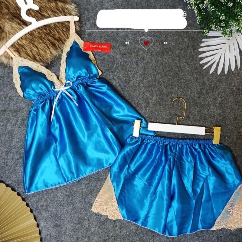 [Có size 71kg] Đồ ngủ sexy nữ/Đồ ngủ bigsize hai dây phối ren chất lụa phi hai dây chất mịn quyến rũ, mã 4