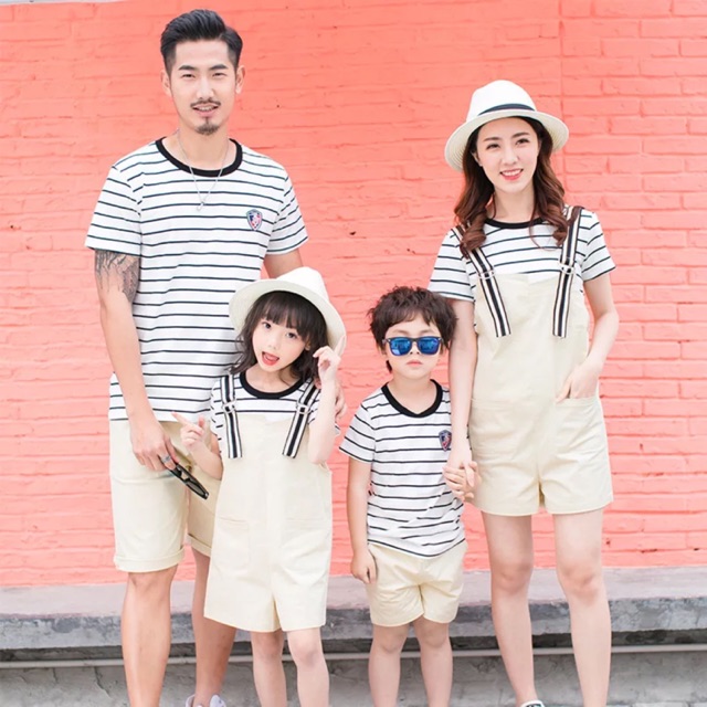 Bộ áo gia đình - set bộ gia đình áo kẻ quần yếm kaki