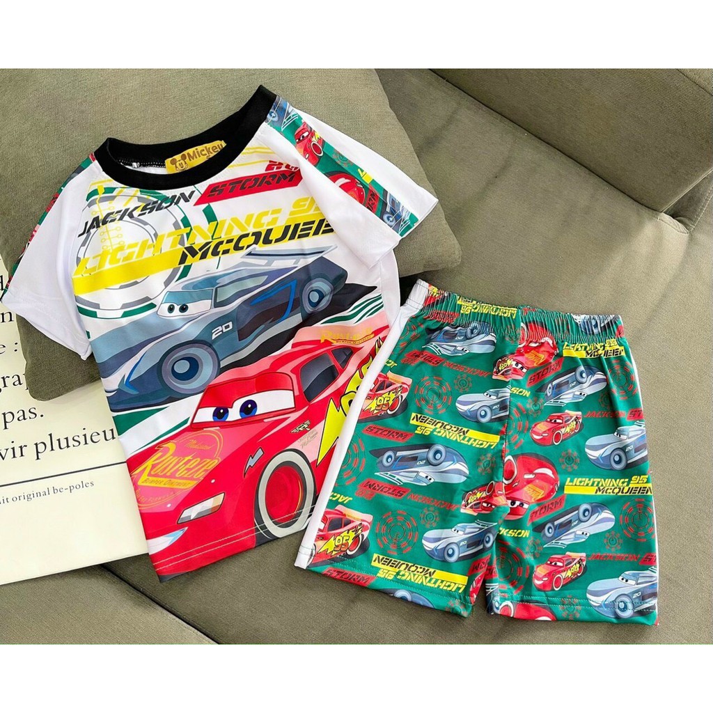 Bộ quần áo cotton thun lạnh 4c in 3D cho bé từ 8-20kg