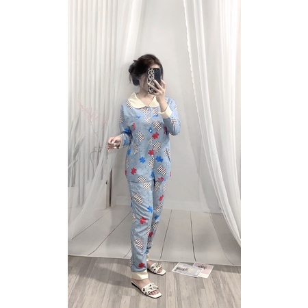 Bộ Bầu pijam hình siêu đẹp ♦️cổ sen quần có chun chỉnh bụng ,mặc được cả sau sinh ♥️❤️freesize 45-68kg