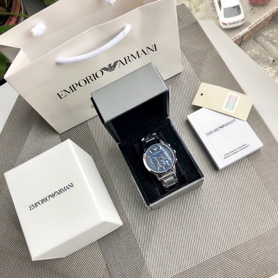 Đồng Hồ Nam Armani AR2448 Mặt Xanh Chronograph Classic Dây Thép Size 42mm