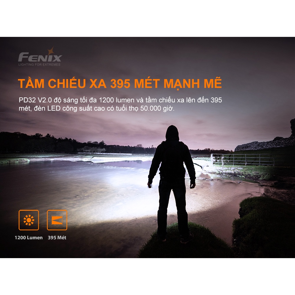 Đèn pin FENIX PD32 V2.0 độ sáng 1200 lm chiếu xa 395m sử dụng pin sạc 18650