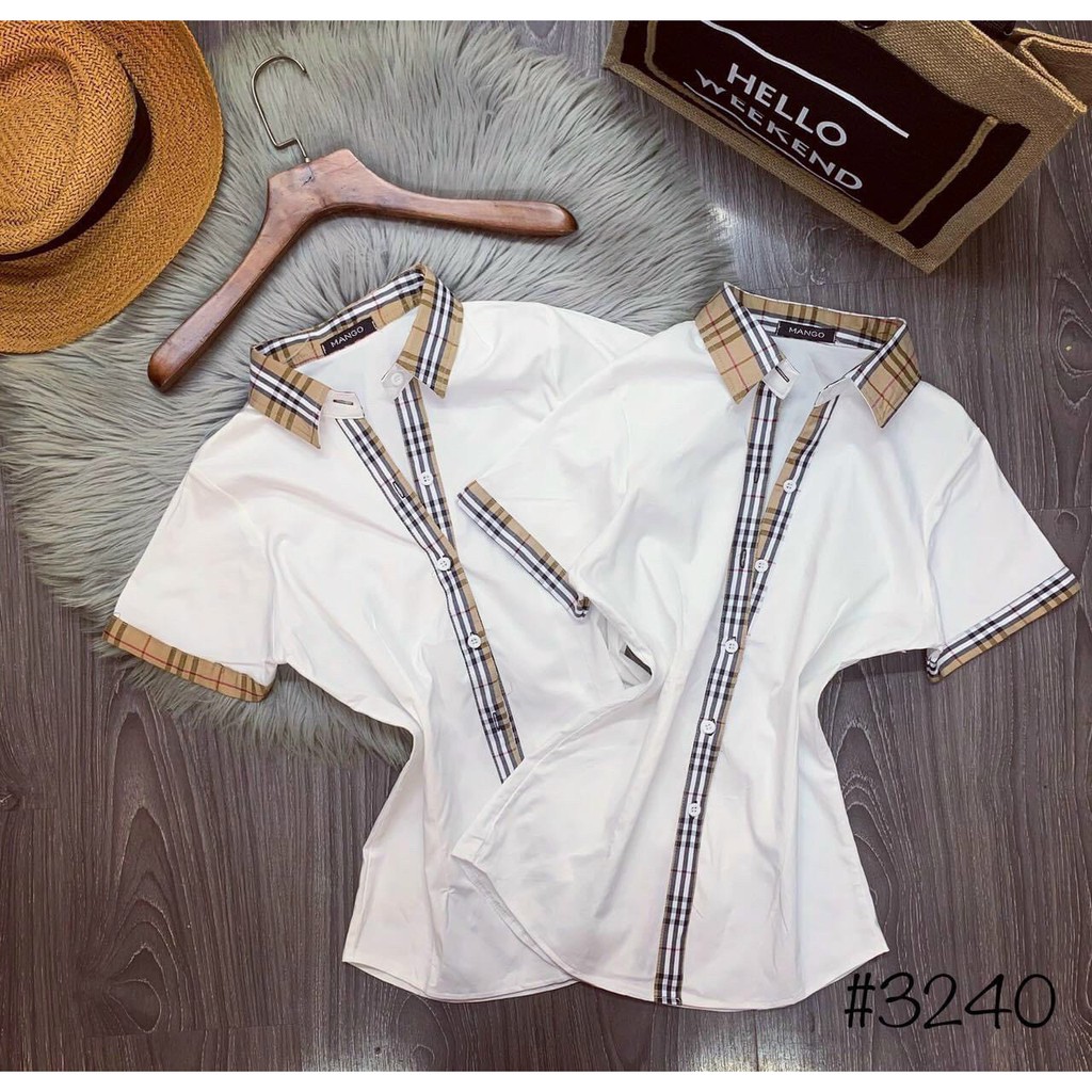 áo kiểu sơ mi viền sọc carro xinh sang chảnh