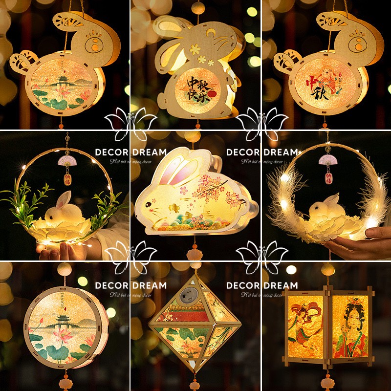 Đèn lồng gỗ Trung Thu handmade DIY, decor sống ảo (Có đặt lắp sẵn)