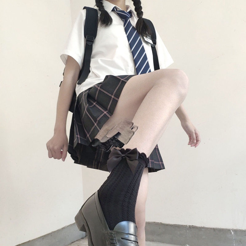 Xiangbao Vớ Cotton Dệt Kim Cổ Cao Vừa Kẻ Sọc Phối Nơ Phong Cách Lolita Nhật Bản Ngọt Ngào Cho Nữ