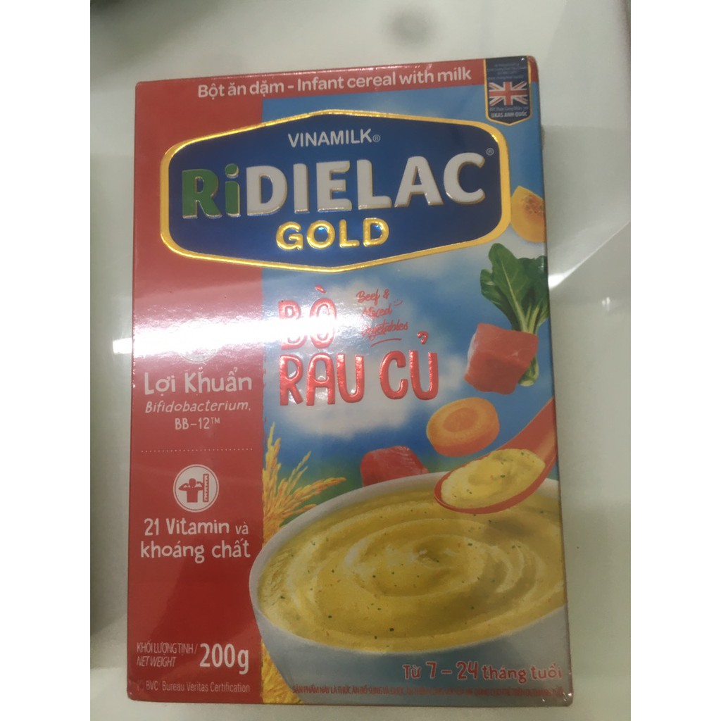 BỘT ĂN DẶM RIDIELAC GOLD BÒ RAU CỦ - HỘP GIẤY 200G