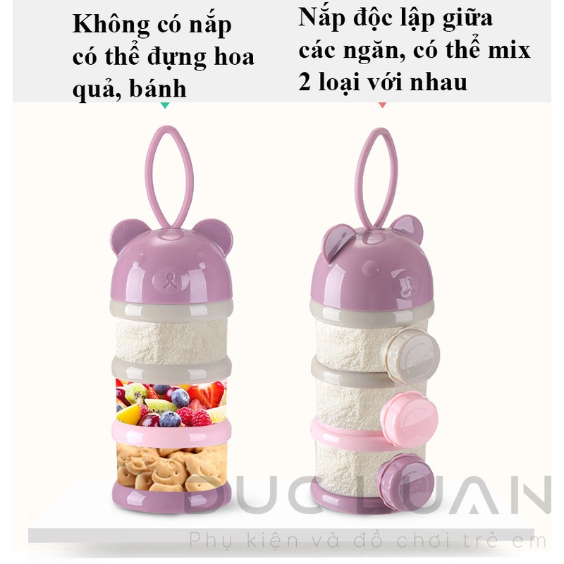 Hộp chia sữa 3 ngăn có vòi riêng - hộp đựng sữa 4 ngăn cho bé đi chơi