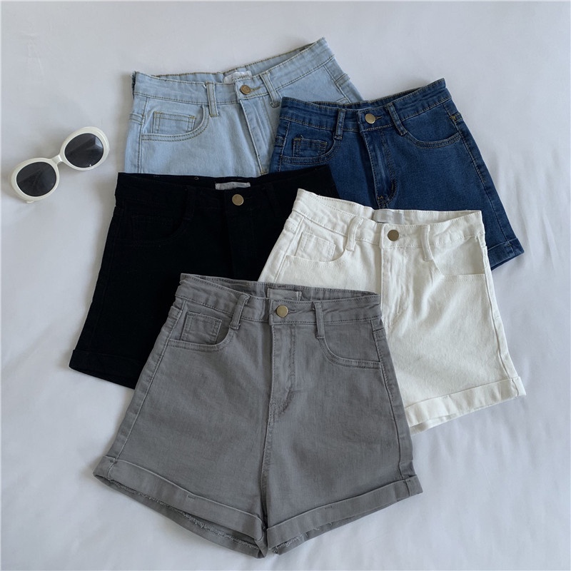 DUNEA Quần short denim lưng cao ống rộng thời trang cá tính cho nữ