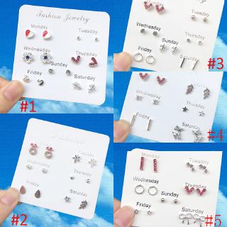Set 7 đôi bông tai đính đá / ngọc trai giả phong cách hàn quốc