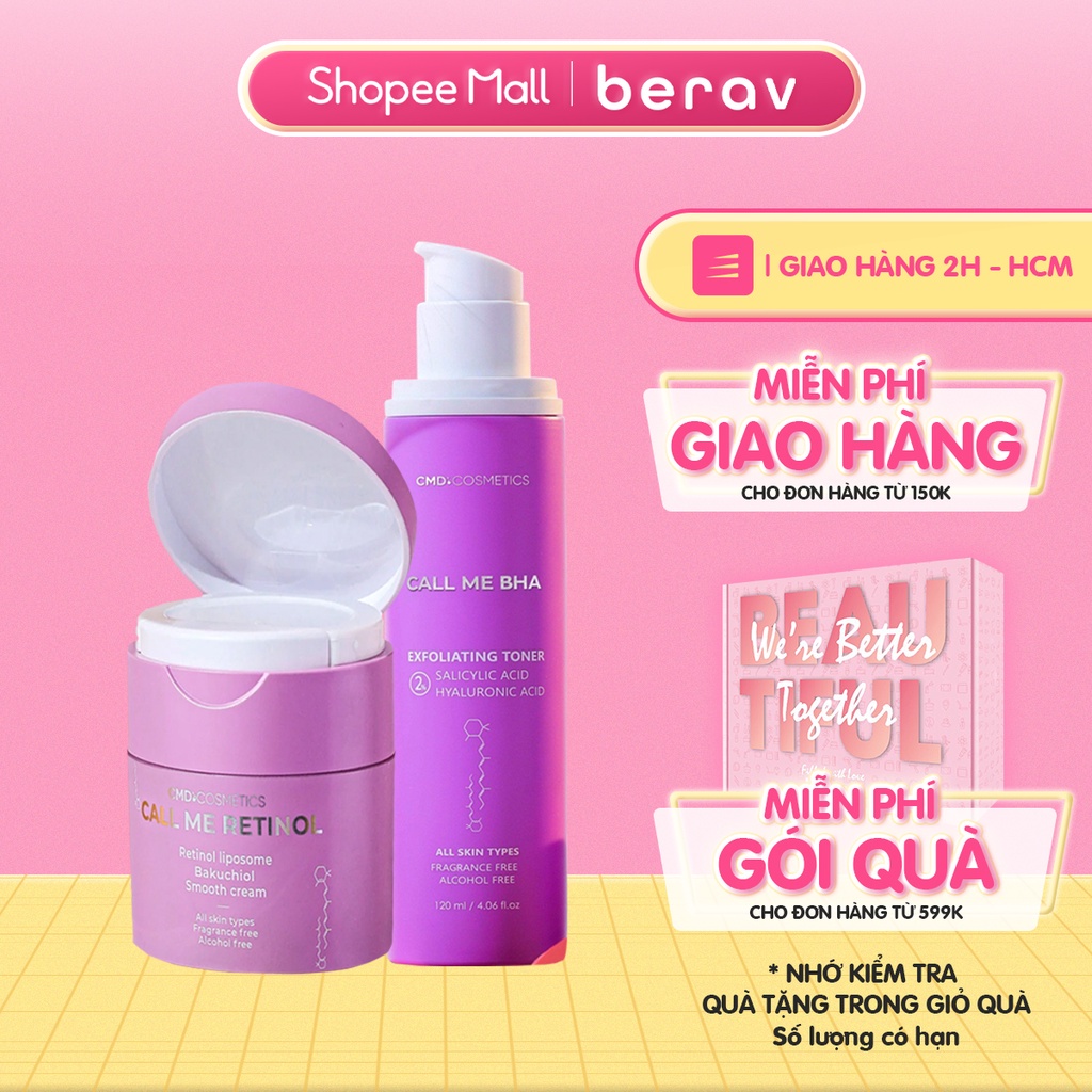 Bộ Kem Dưỡng & Toner CALL ME RETINOL - BHA Tẩy Tế Bào Chết Hóa Học, Chống Lão Hóa - Call Me Duy - CMD Cosmetics