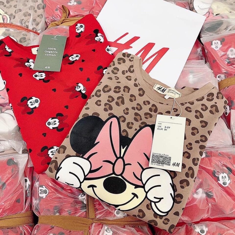 Set 2 váy dài tay thu đông mickey và báo HM xuất xịn cho bé gái