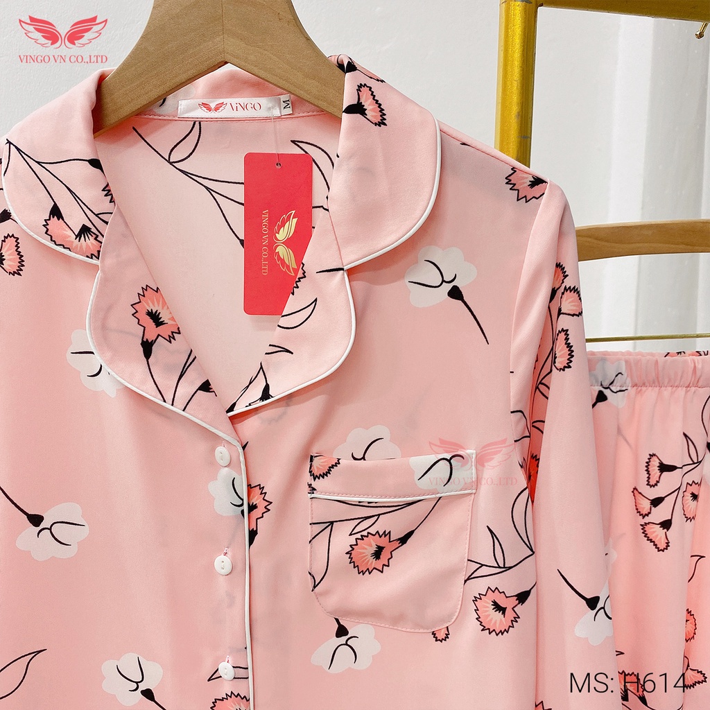 Đồ bộ nữ pyjama mặc nhà VINGO tay dài quần dài có eo mùa Thu Đông ấm áp cát Hàn cao cấp họa tiết hoa lá H614 - TDQD | BigBuy360 - bigbuy360.vn