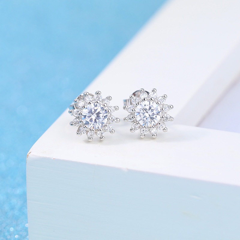Bông tai bạc 925 đính đá zircon lấp lánh thiết kế thời trang dành cho nữ