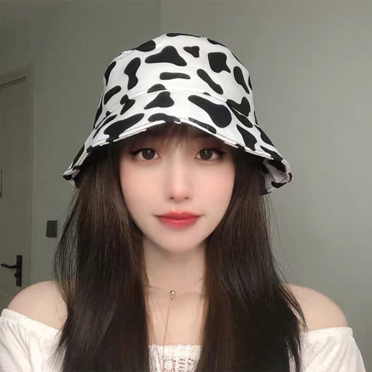 Mũ Bucket Họa Tiết Bò Sữa 2 Mặt HotFREESHIPNón vành tròn unisex Bò Sữa nam nữ phong cách ulzzang