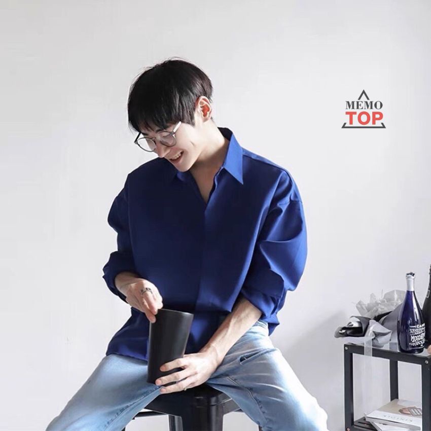 Áo sơ mi nam form rộng đẹp dài tay hàn quốc giấu cúc lụa mát trắng đen nâu be xanh đỏ MEMOTOP MM03