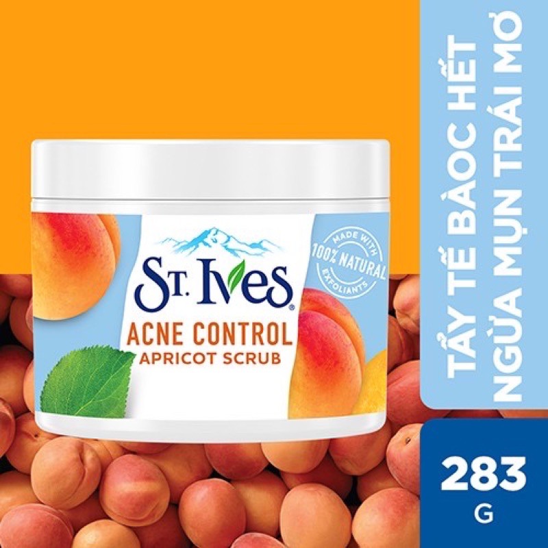 [USA] Tẩy tế bào chết St.Ives Apricot Scrub 283g Fresh Skin | Acne Control tẩy kì mặt &amp; toàn thân hương mơ - Mỹ