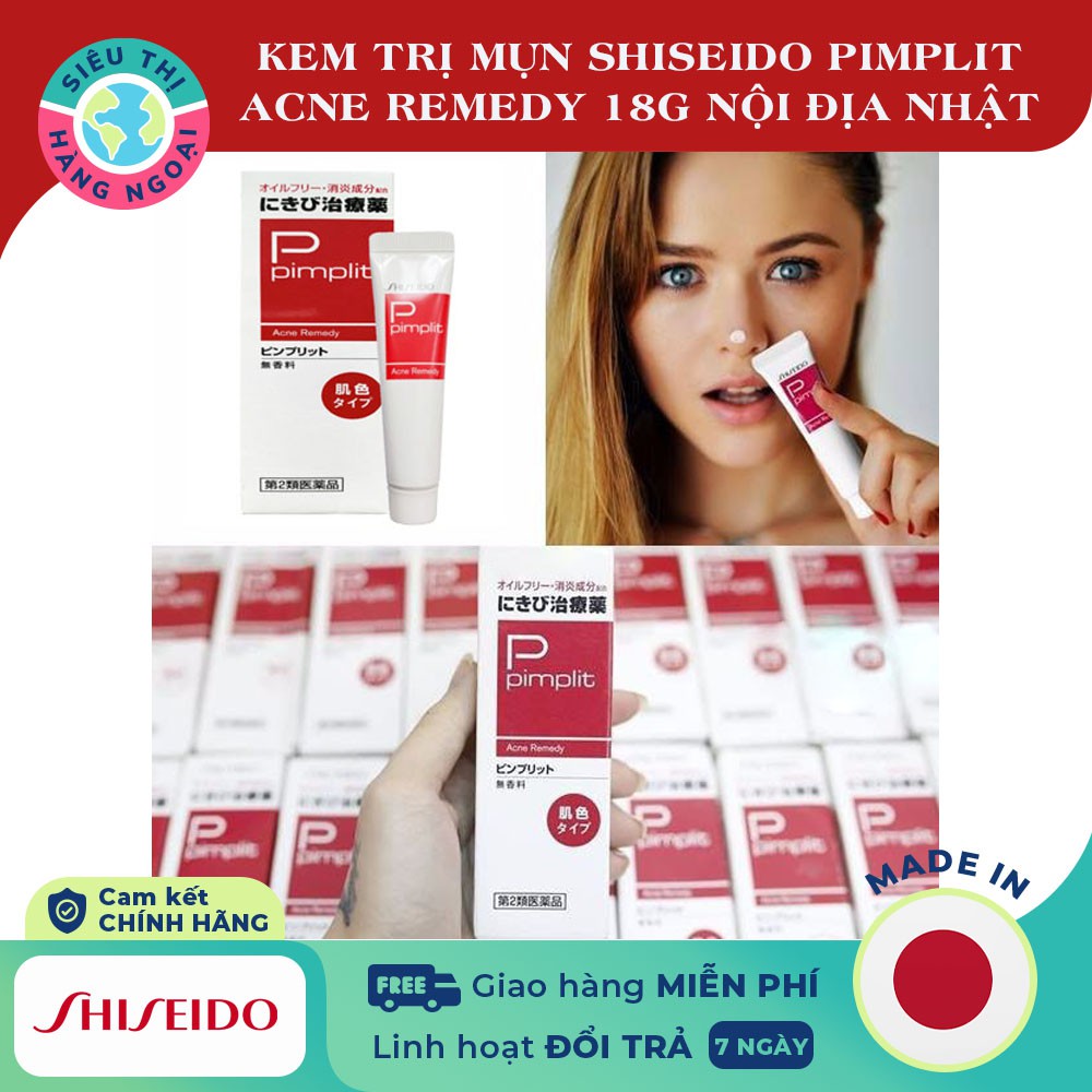 Kem mụn Pimplit của Shiseido Nhật Bản [Giúp giảm sạch mụn; chấm đỏ; màu da; cho mụn sưng đỏ] Tuýp 18g