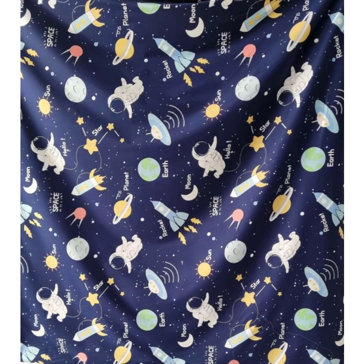 vải chuyên may ga giường vỏ gối cao cấp cotton lụa Hàn Quốc nhập khẩu - vũ trụ dành cho bé trai bé gái