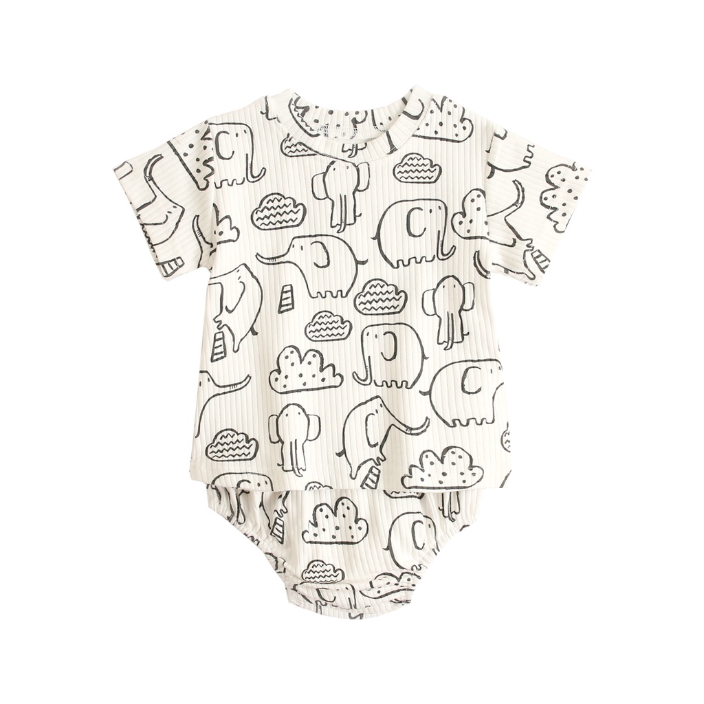 Sanlutoz Cotton Tay Cộc In Họa Tiết Hoạt Hình + Quần Ngắn Thời