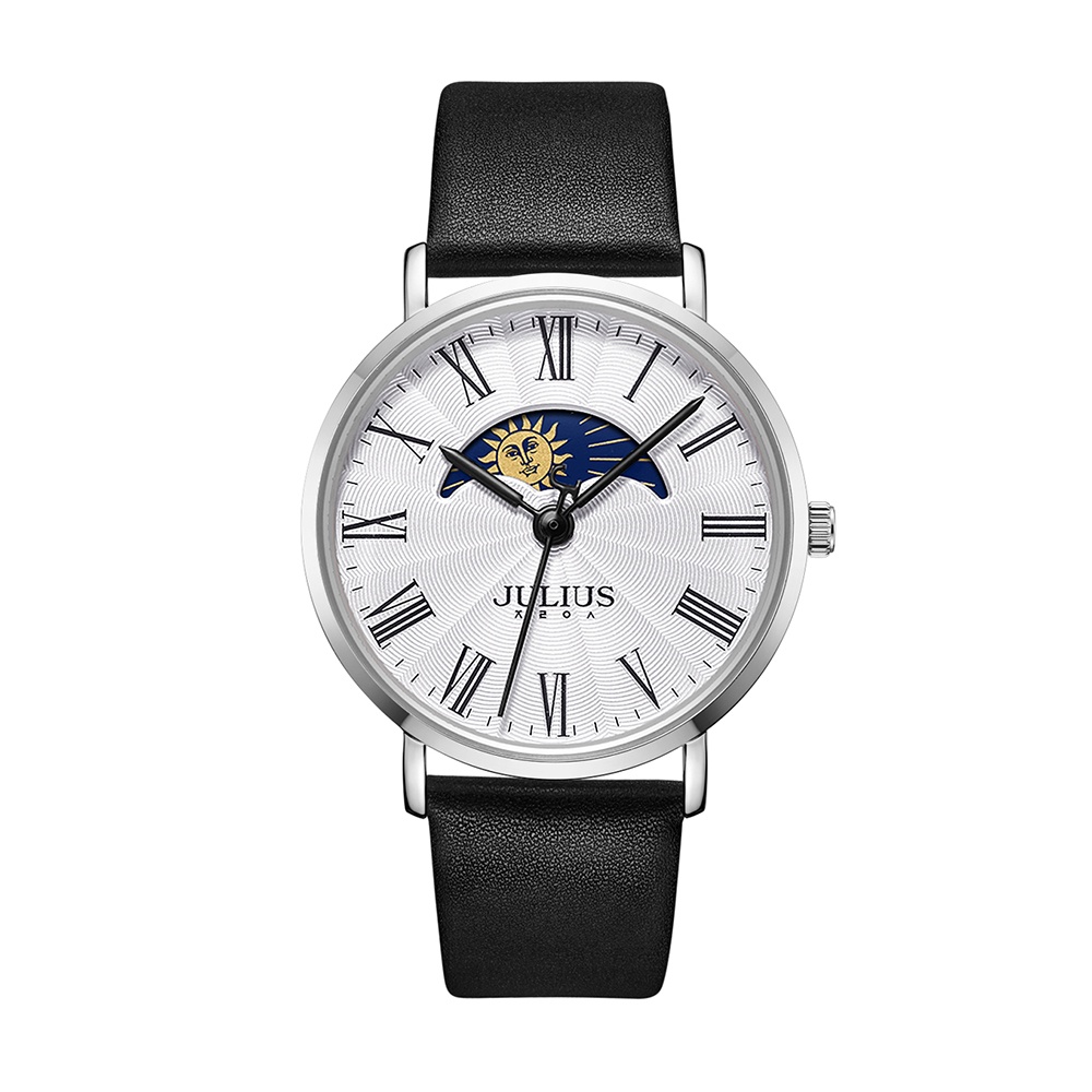 Đồng hồ đôi dây da Julius Ja-1308 (dây đen mặt trắng)