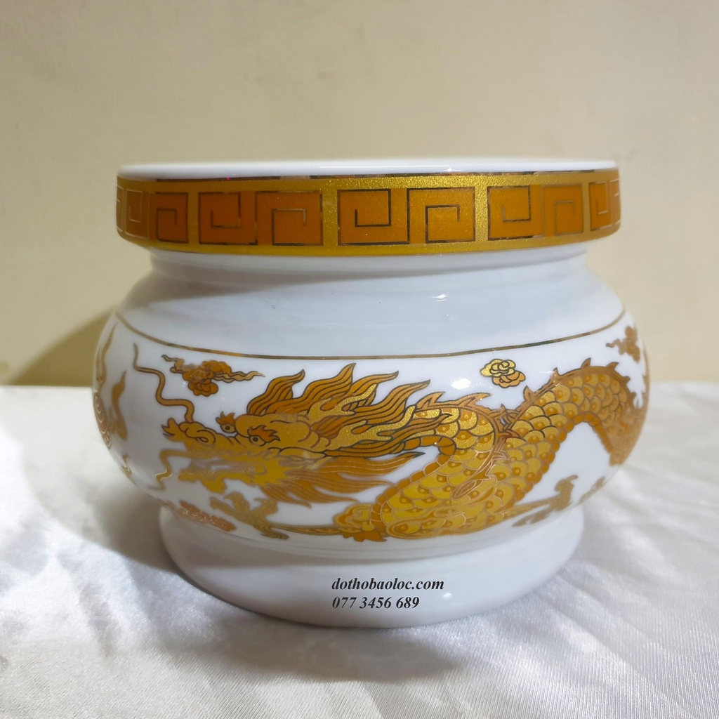 Bộ Đồ Thờ Cúng - Set Đồ Thờ Phụng Sứ Trắng hình rồng  In Nổi Cao Cấp