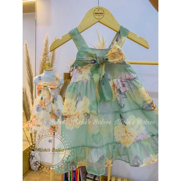 Váy voan tơ hoa thiết kế 2 dây siêu xinh cho bé